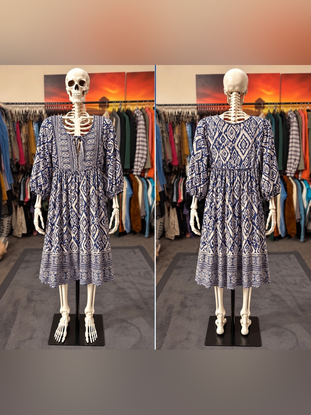 beachlunchlounge Blue and White Printed Midi Dress
